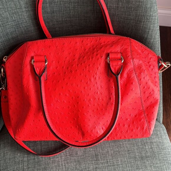 Kate Spade Neon Orange shoulder handle bag purse ostrich print - some wear read! - Picture 6 of 16